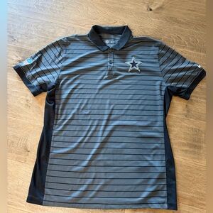 Men’s NFL Black and Gray Striped Polo Shirt, Dallas Cowboys, Large